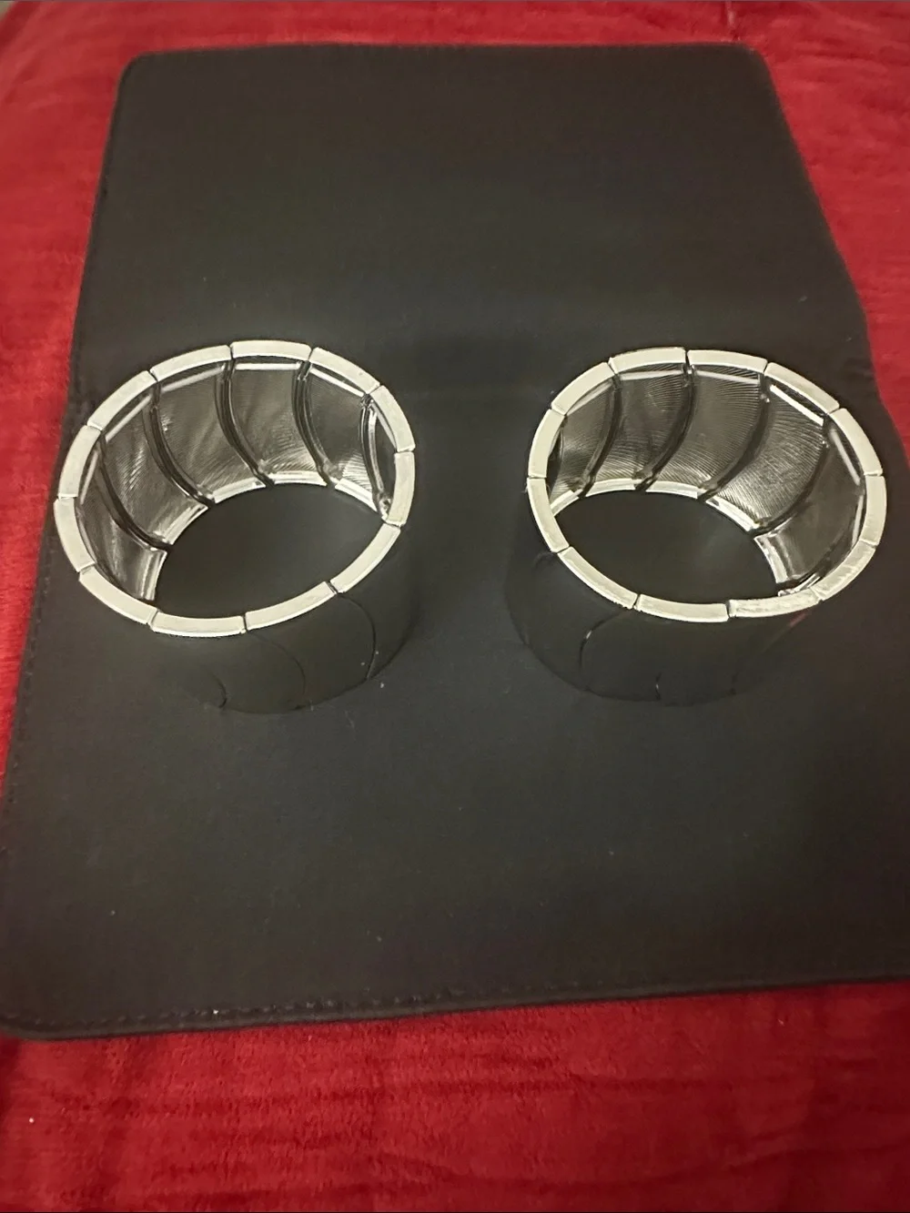 Pair of Wide Silver-Tone Stretch Cuff Bracelets
